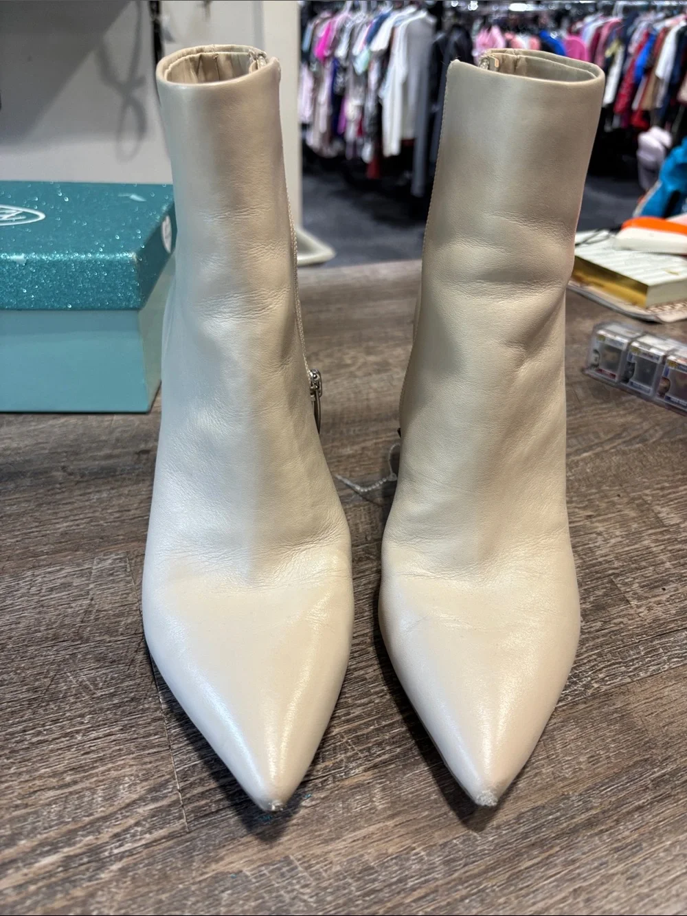 Marc Fisher Cream Pointed-Toe Ankle Booties